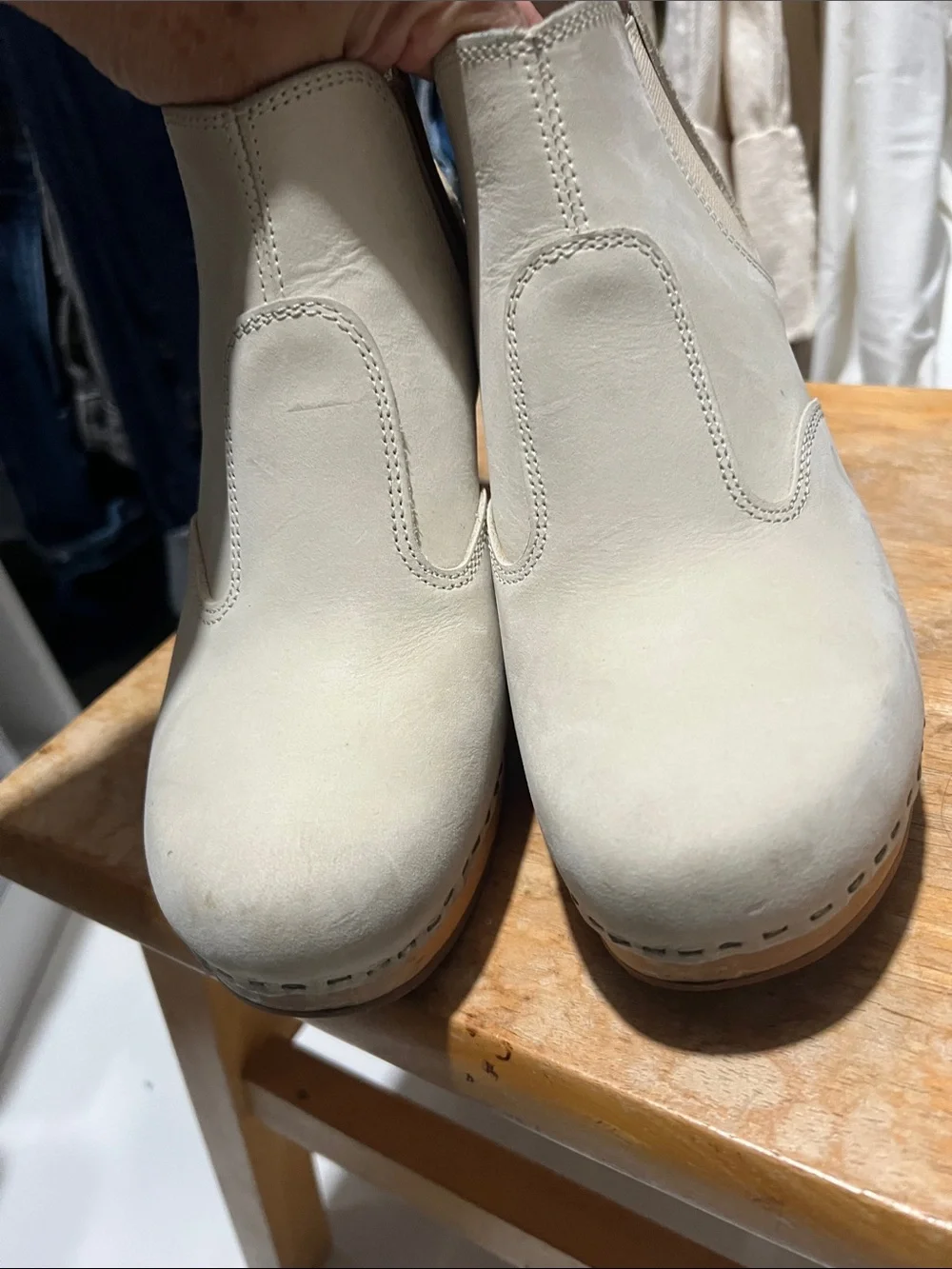 Swedish Hasbeens. Size 37.  Women’s Cream Leather Ankle Boots